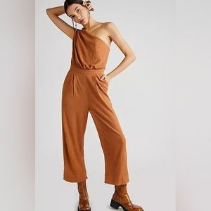 NWOT Free People Avery One Shoulder Jumpsuit in Rust Orange